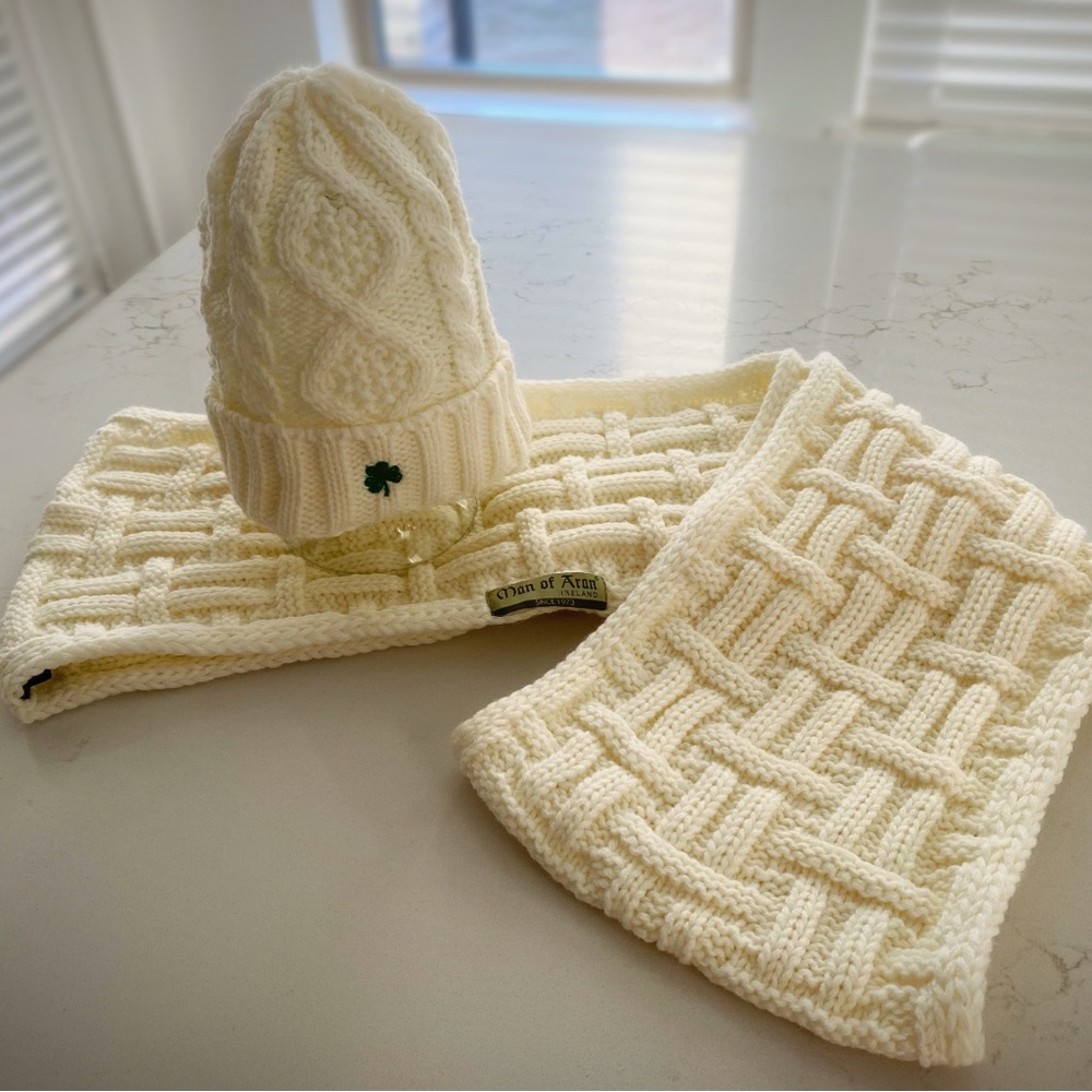 Man Of Aran Basket Weave Infinity Scarf & Beanie from Ireland 🇮🇪☘️ NWOT